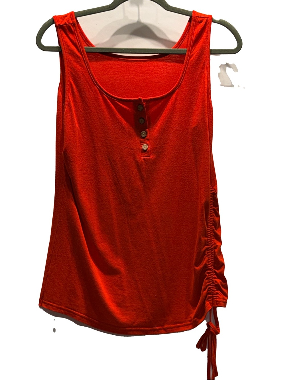 Red Orange Sleeveless Button Front Ruched Side Tie Top - L